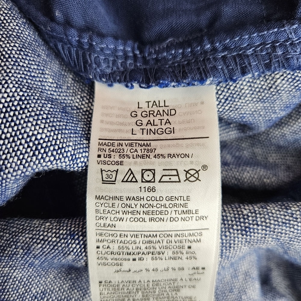 Old Navy Pants Linen Chambray Blue High Rise Pull On Stretch Waist Large Tall - Picture 6 of 7